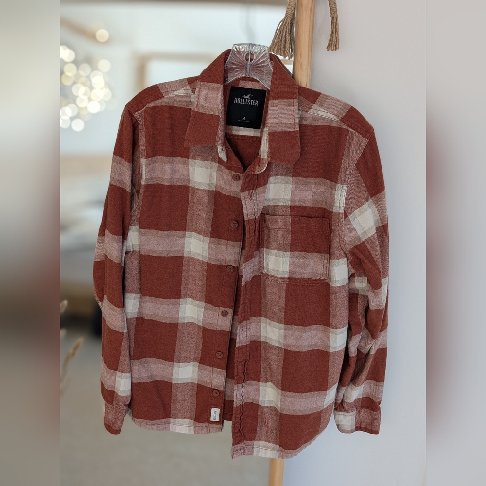 Hollister Orange Plaid Button-Up Shirt